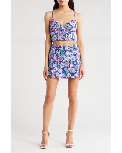 Lulus Vibrant Afternoons Floral Print Two-piece Set - Blue