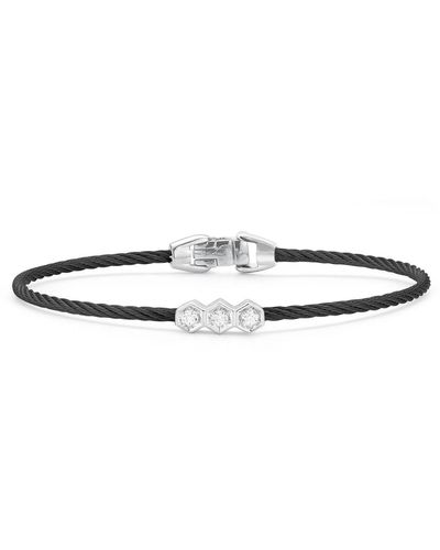 Alor 18k White Gold & Black Stainless Steel Diamond Pendant Bracelet