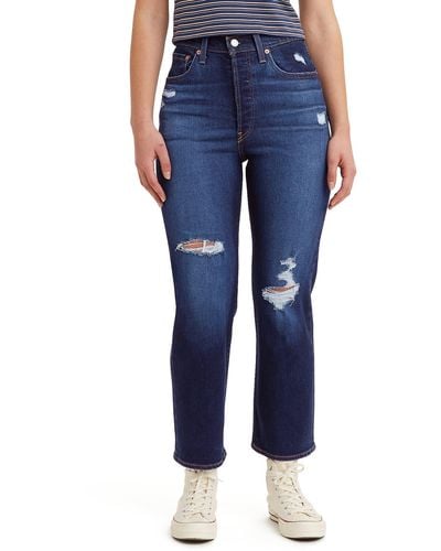 Levi's Ribcage Ripped High Waist Straight Ankle Jeans - Blue