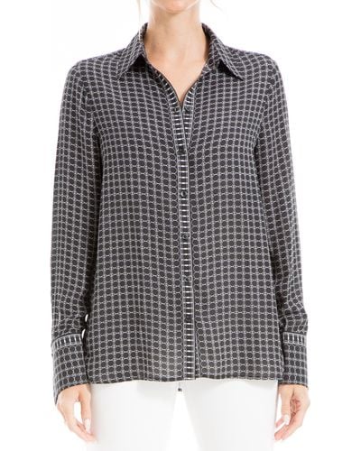 Max Studio Printed Long Sleeve Button-up Shirt - Gray