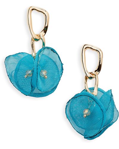 Tasha Fabric Flower Drop Earrings - Blue