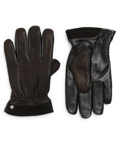 UGG Captain Faux Fur Lined Pieced Leather Gloves - Black