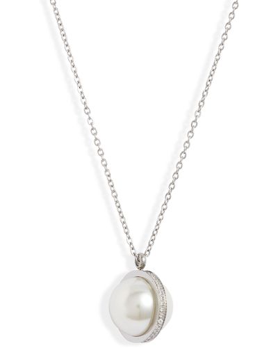 THE KNOTTY ONES Imitation Pearl & Crystal Orbit Pendant Necklace - White