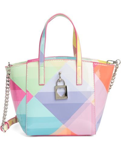 Betsey Johnson Small Top Handle Satchel In Geometric Rainbow Check At Nordstrom Rack - Multicolor