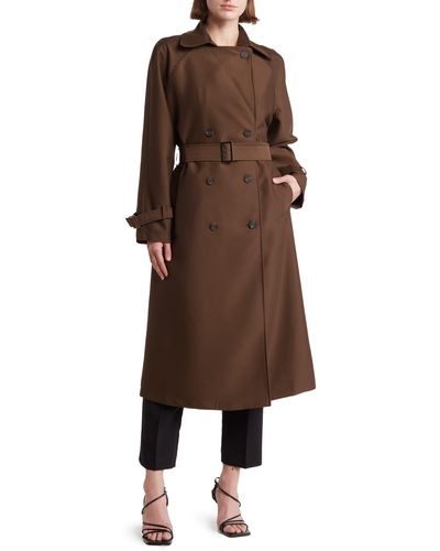 MELLODAY Double Breasted Trench Coat - Brown