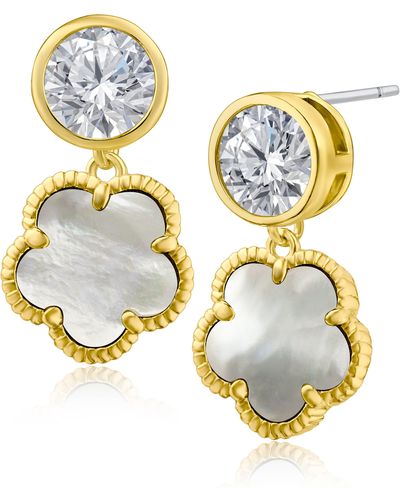 CZ by Kenneth Jay Lane Bezel Cz & Clover Dangle Earrings - Metallic