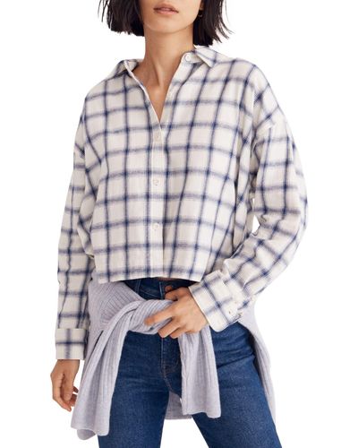Madewell Hartfield Windowpane Flannel Crop Shirt - White