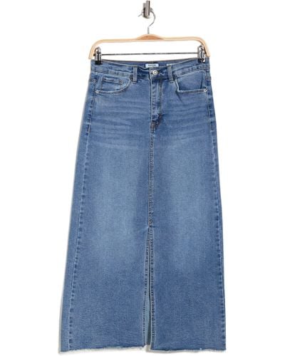 Kensie Classic High Waist Denim Midi Skirt - Blue