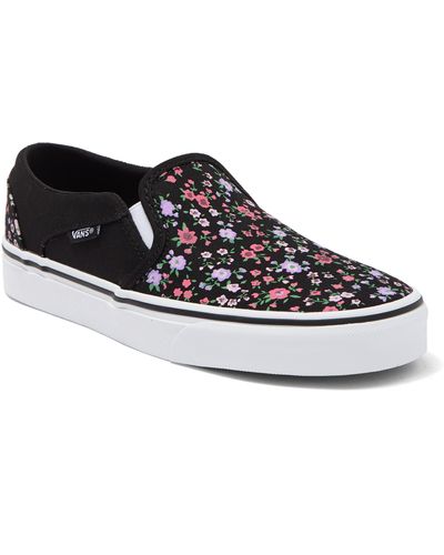 Vans Asher Floral Print Slip-on Sneaker In Ditsy Floral Black/white At Nordstrom Rack - Multicolor
