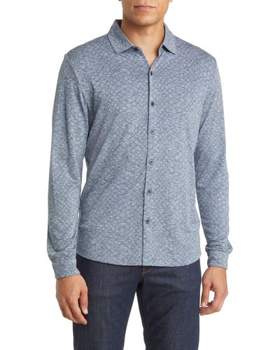 Robert Barakett Saldon Jacquard Knit Button-up Shirt - Blue