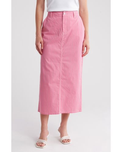 Vero Moda Carly Stripe Midi Skirt - Pink