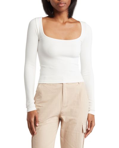 Elodie Bruno Square Neck Long Sleeve Top - White
