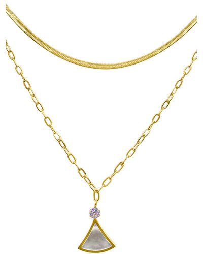 Adornia Water Resistant 14k Yellow Gold Vermeil Layered Mixed Chain Ginko Leaf Necklace - Metallic