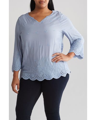 Forgotten Grace Eyelet Embroidered Top - Gray