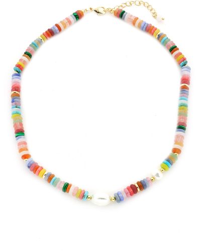 Panacea Flat Stone Freshwater Pearl Accent Necklace - Multicolor