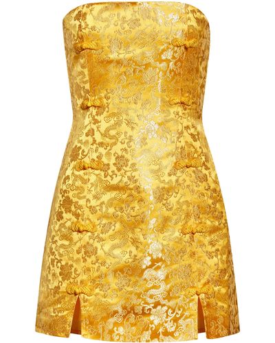 SAU LEE Jenny Floral Jacquard Strapless Minidress In Golden Yellow At Nordstrom Rack