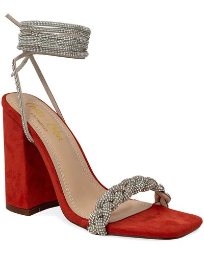 In Touch Footwear Azalea Braided Crystal Embellished Sandal - Red