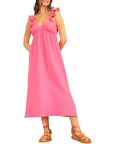 Blu Pepper Gauze Slit Maxi Dress - Pink