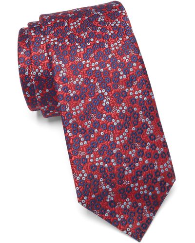 Ben Sherman Floral Print Tie - Red