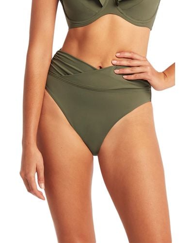 Sea Level Essential Wrap High Waist Bikini Bottoms - Green