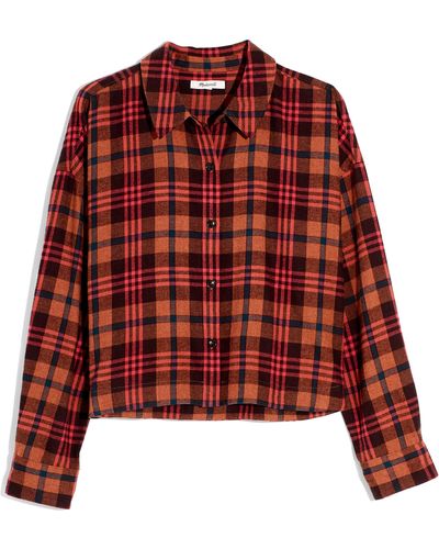 Madewell Plaid Flannel Long Sleeve Crop Shirt - Red