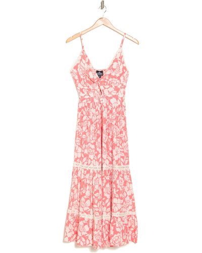 Angie Floral Lace Trim Maxi Dress - Pink