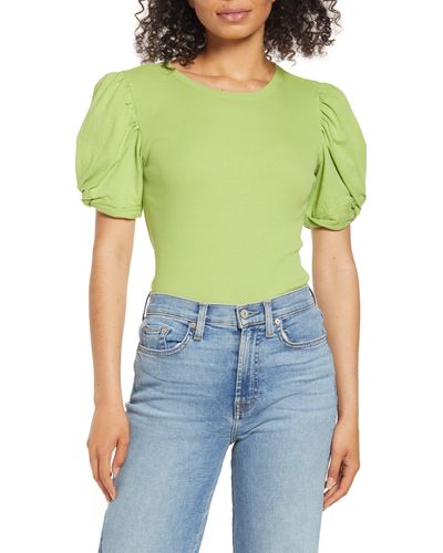 1.STATE Puff Sleeve Rib Knit T-shirt - Green