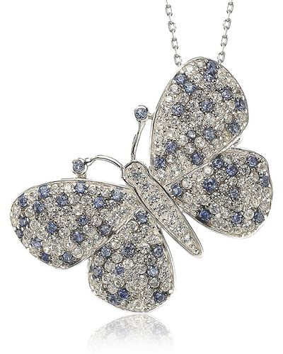 Suzy Levian Sterling Silver Pavé Blue Sapphire & Lab Created White Sapphire Butterfly Pendant Necklace