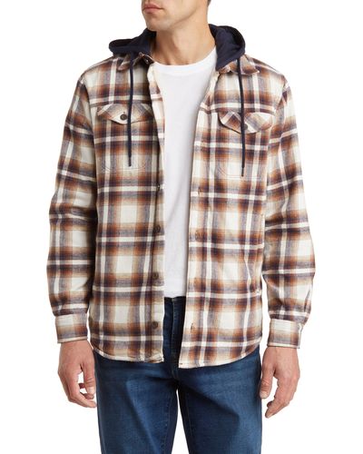 Rainforest Plaid Flannel Faux Shearling Lined Hooded Shirt Jacket - Multicolor
