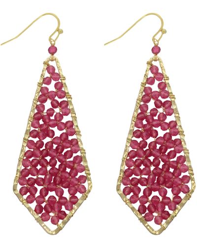Panacea Crystal Diamond Drop Earrings - Red
