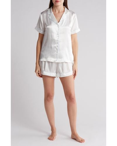 In Bloom Bride Embroidered Satin Short Pajamas - White