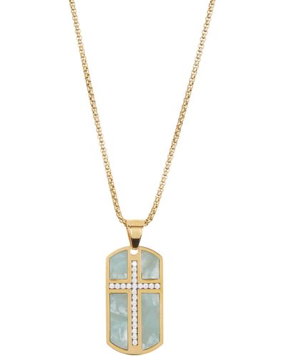 Ed Jacobs NYC Jeweled Cross Dog Tag Pendant Necklace - Metallic