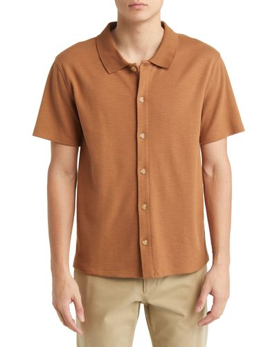 Vince Jacquard Short Sleeve Button-up Shirt - Brown