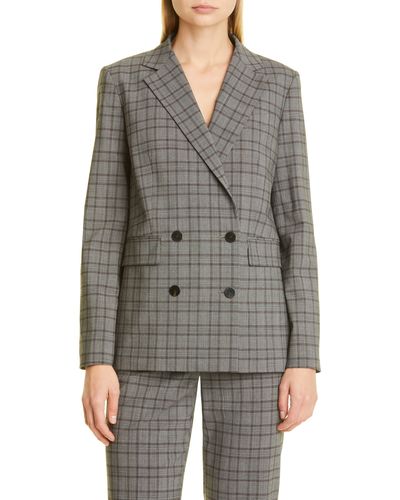 Theory Piazza Double Breasted Stretch Wool Blazer - Gray