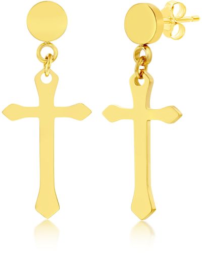 Black Jack Jewelry Polished Cross Earrings - Yellow