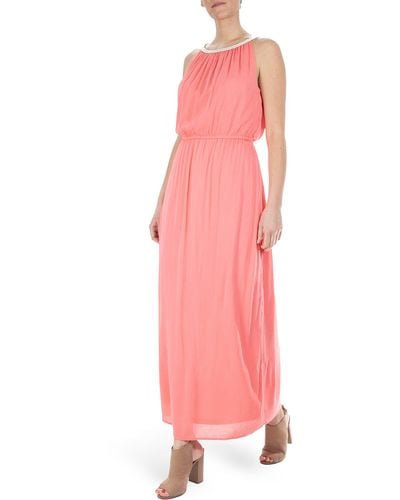 Nina Leonard Braided Neck Sleeveless Maxi Dress - Pink