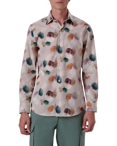 Bugatchi Shaped Fit Abstract Print Stretch Cotton Button-up Shirt - Gray