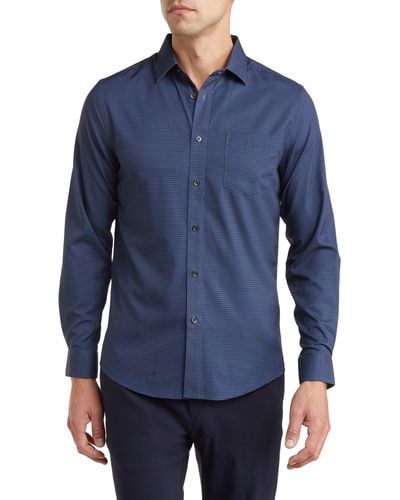 Report Collection Recycled 4-way Mini Geo Print Sport Shirt - Blue