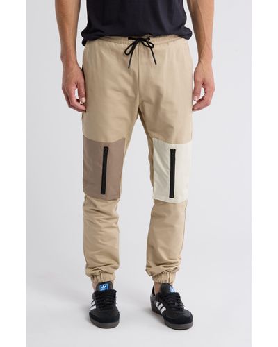 American Stitch Contrast Zipper Pocket Cotton Sweatpants - Natural