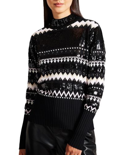 Ted Baker Limara Fair Isle Sequin Sweater - Black