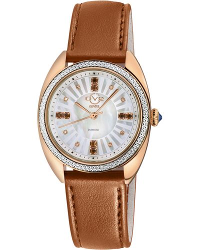 Gv2 Palermo Mother Of Pearl Dial Diamond Faux Leather Strap Watch - Natural