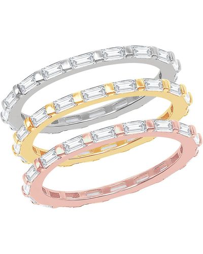 Simona Sterling Silver & Baguette Cz Tri-color Ring - Metallic