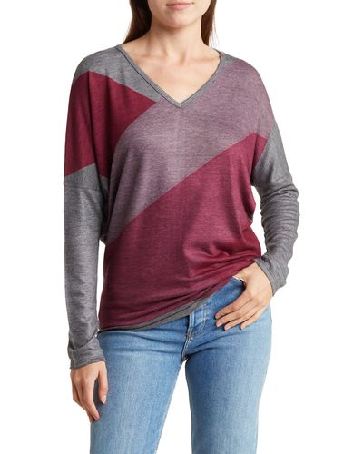Go Couture V-neck Asymmetric Long Sleeve T-shirt - Red