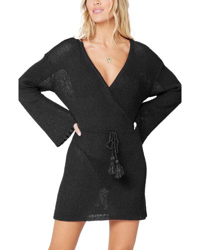 L*Space L Space Topanga Long Sleeve Cover-up Sweater Dress - Black