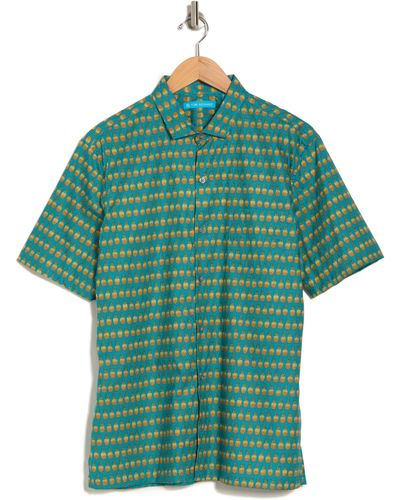Tori Richard Hala Kahiki Pineapple Print Cotton Short Sleeve Button-up Shirt - Green