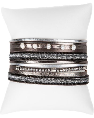 Saachi Crystal & Imitation Pearl Leather Bracelet - White