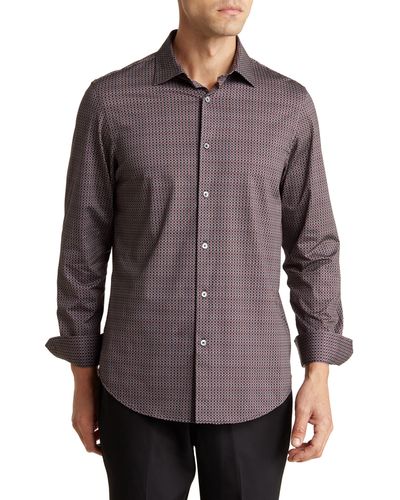 Bugatchi Ooohcotton® Geo Dot Print Button-up Shirt - Brown