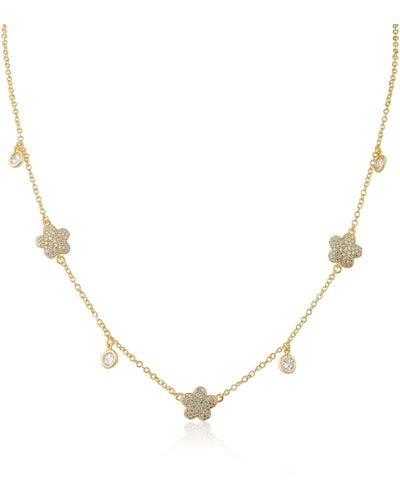 CZ by Kenneth Jay Lane Cubic Zirconia Flower Station Necklace - Metallic