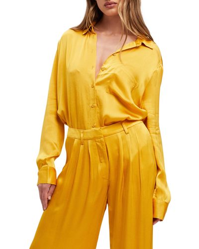 Bardot Lena Satin Button-up Shirt - Yellow