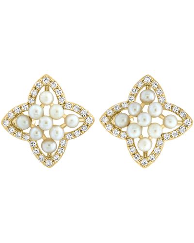 Effy Diamond & Freshwater Pearl Stud Earrings - White